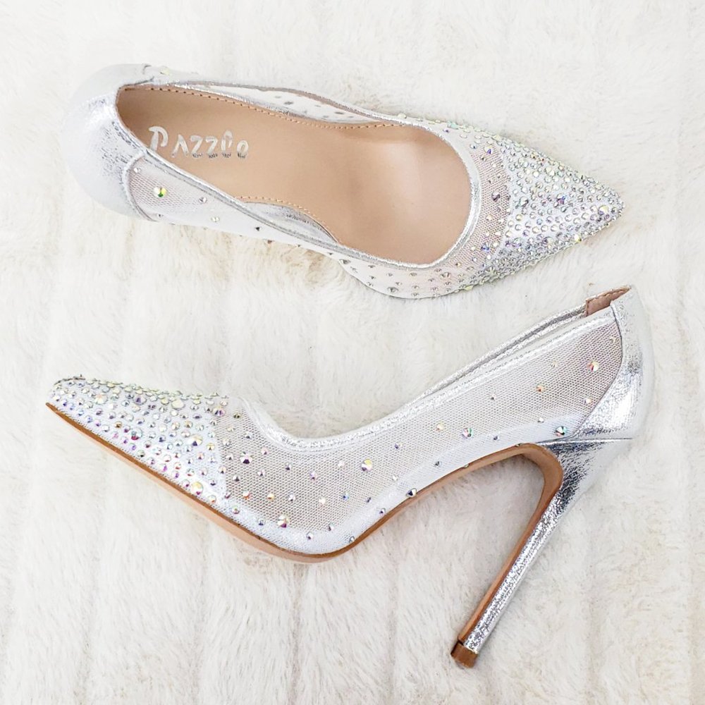 Shimmering Silver Rhinestone Heels - Picture 2 of 12